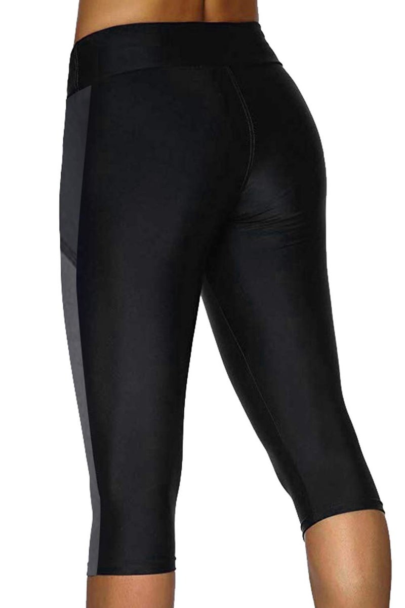 Urchics Womens Plus Size Rash Guard Capris Long Swim Shorts Tankini Bottom Sporty Black Gray 3X - Image 2